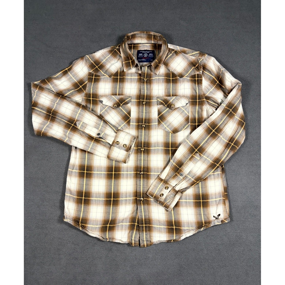 American Eagle Outfitters Western Shirt Mens S Multi Plaid Vintage Fit Cowboy